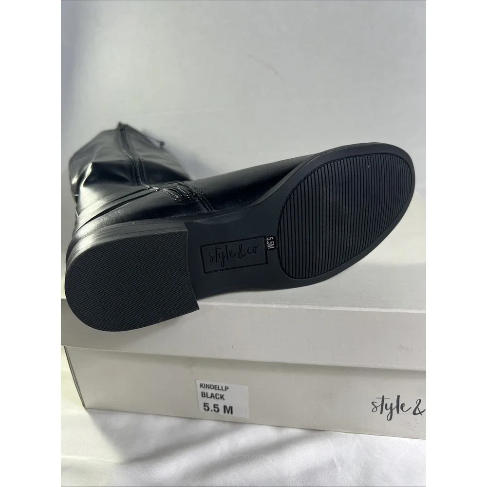 Style & Co KINDELL Women's Black Riding Boots Size 5.5 M Zipper Knee High New